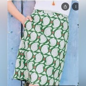 BODEN Green White Pink Paisley A Line Cotton SKIRT Lined US 6 UK 10